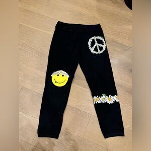 New With Tag's Lauren Moshi Large Peace Sign & Faces Black Joggers. ⚡️☮️